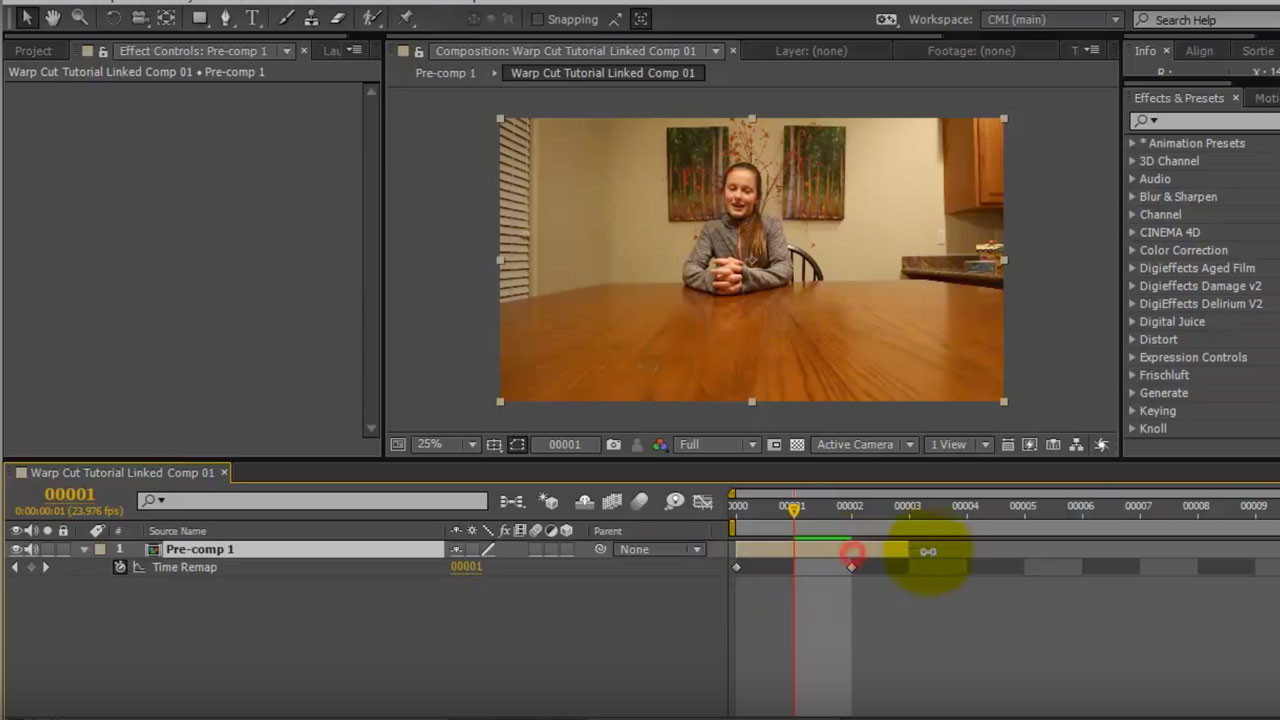 After Effects: Smoothing out Jump Cuts using Timewarp