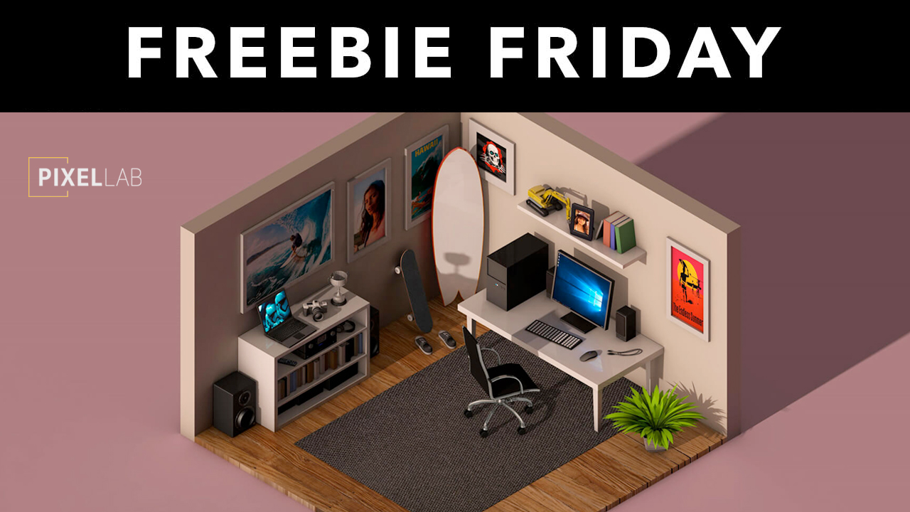 Freebie: Cinema 4D 3D Model: Isometric Office Room from The Pixel Lab 