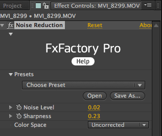 FxFactory Pro Noise Reduction Interface
