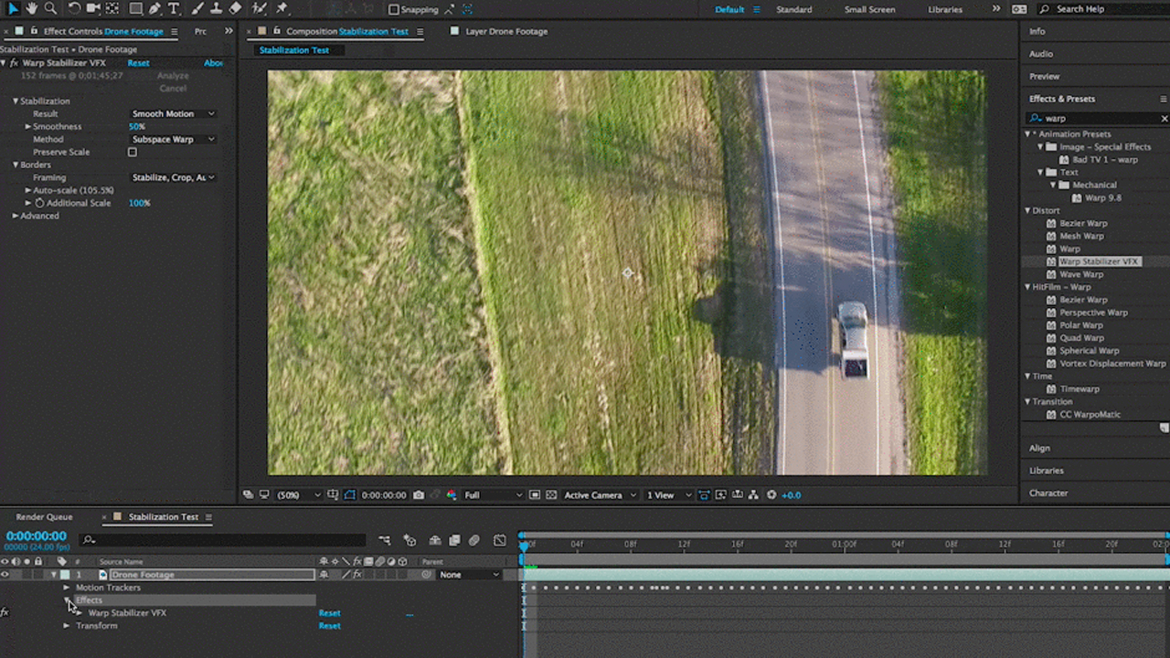 After Effects: How to stabilize footage natively in AE