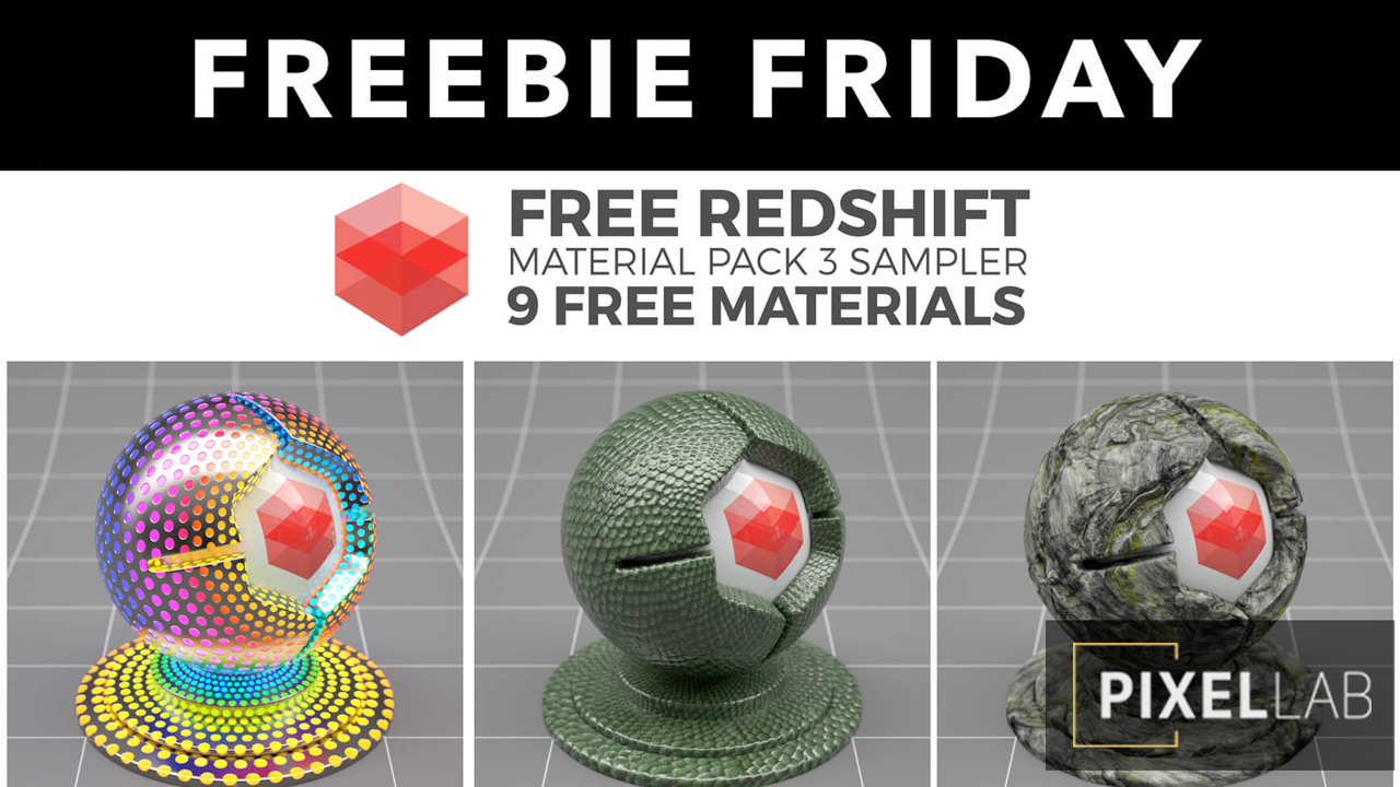 Freebie: Redshift C4D Material Pack 3 Sampler – 9 Free Materials