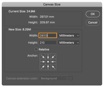 Image showing simple math in the Canvas Size dialog.