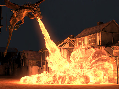 Dragon breath fire fluid simulation