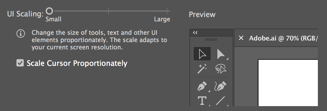 Changing the UI scaling through User Interface preferences