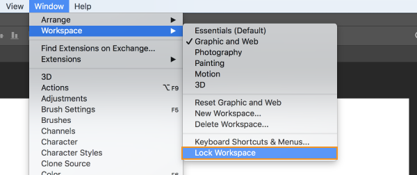 Lock Workspace option in Photoshop